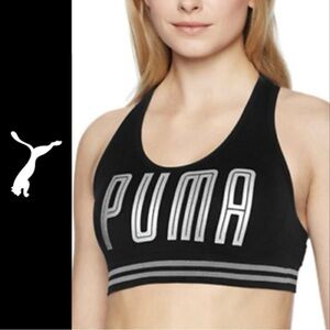 NWT PUMA Black Racerback Sports Bra with Logo - Small